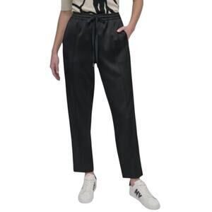 DKNY Women's High-Rise Drawstring Satin Pants in Black